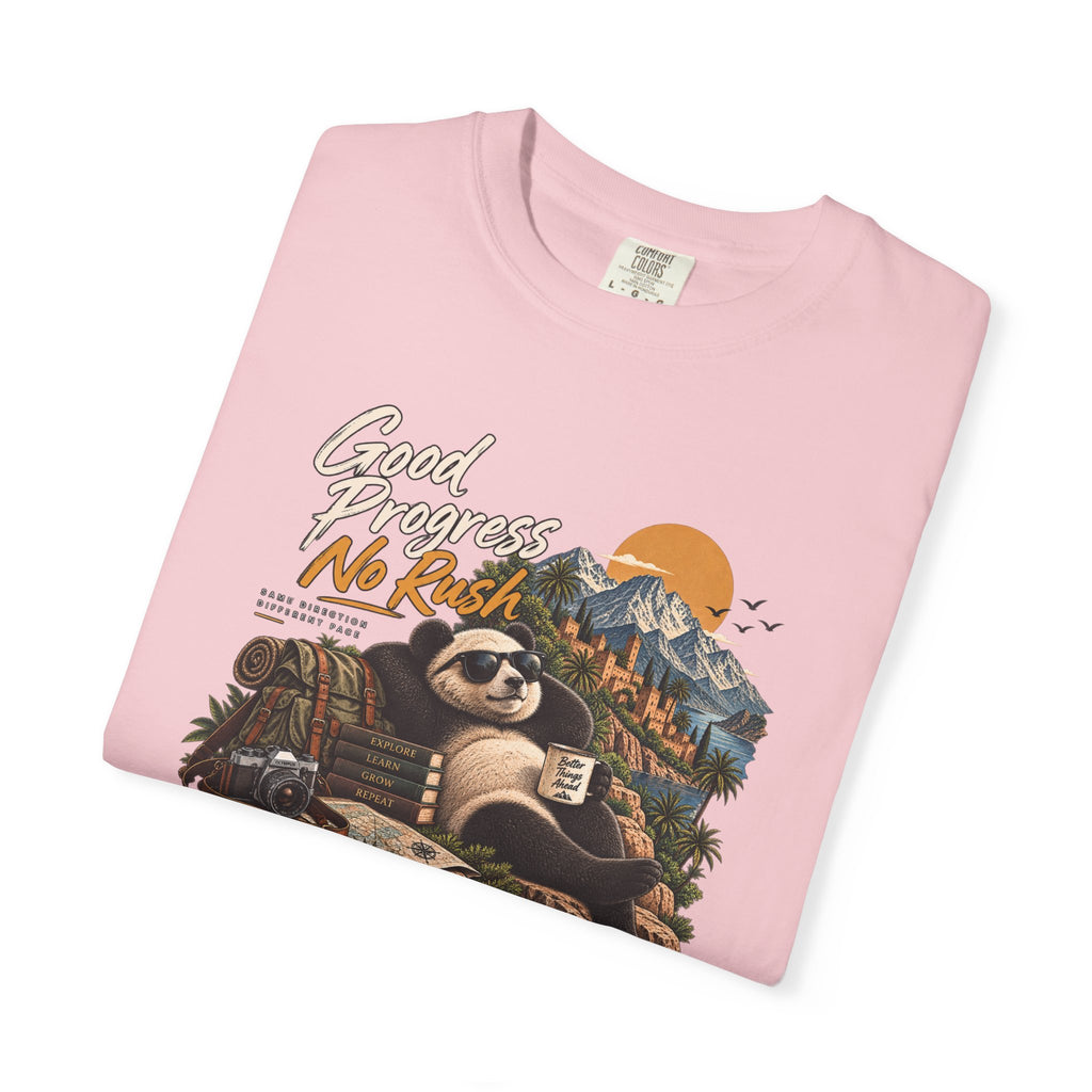 Panda Mountain Chill T‑Shirt — "Good Progress No Rush" Graphic Tee
