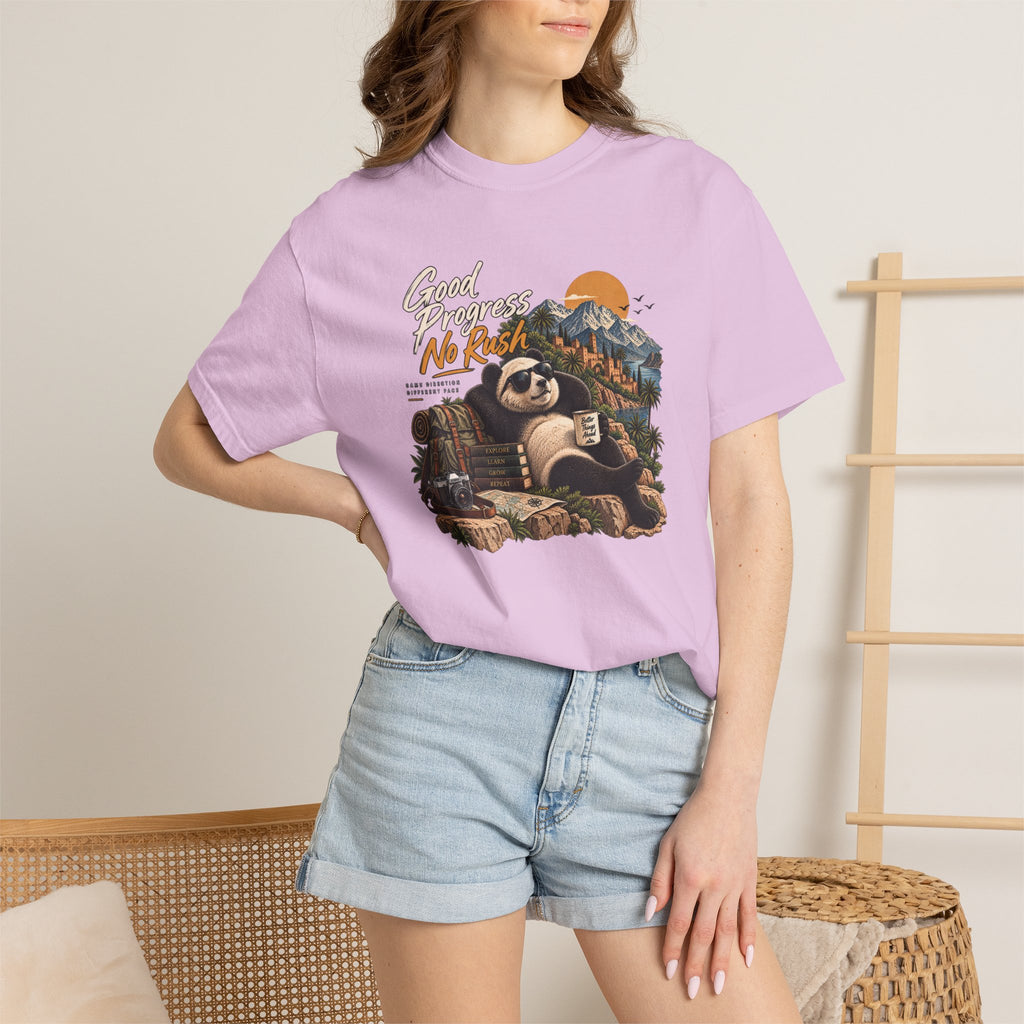 Panda Mountain Chill T‑Shirt — "Good Progress No Rush" Graphic Tee
