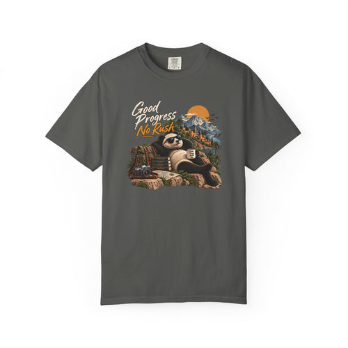 Panda Mountain Chill T‑Shirt — "Good Progress No Rush" Graphic Tee