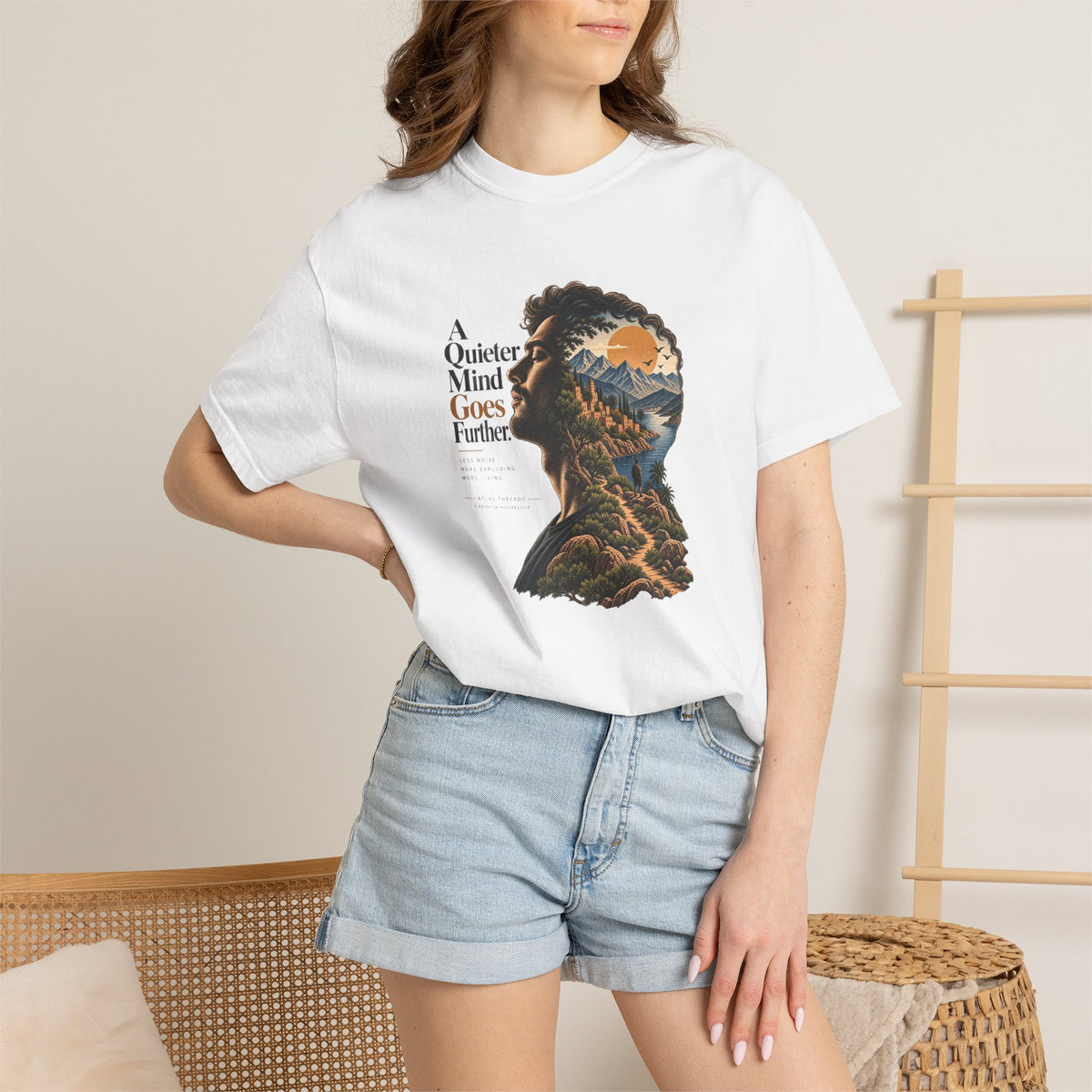 T-Shirt — 'A Quieter Mind Goes Further' Nature Silhouette Graphic Tee